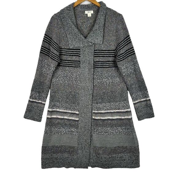 Style&co. Sweaters - Style & Co Longline Cardigan Sweater Womens L Gray Striped Wool Blend Snap Front